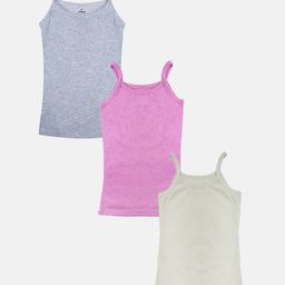 Kiddopanti Cotton Pack Of 3 Sleeveless Solid Camisoles - Multi Colour-image-42