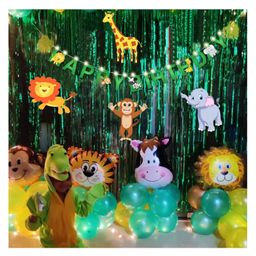 Bubble Trouble Jungle Theme Birthday Decoration Combo Pack of 64 Pcs | Animal Theme Birthday Party Decorations With Led Light Animals Safari Forest Foil Balloons | Happy Birthday Banner (Cardstocks)-image-6