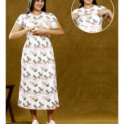 True Shape Half Sleeves Palm Trees Printed Maternity Gown With Nursing Access - Orange-image-94
