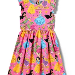 Pine Kids Disney Single Jersey Knit Frill Sleeves Frock with Disney Princess Graphics - Pink-picture-34