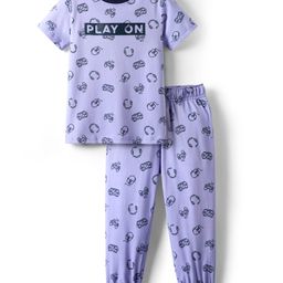 Pine Kids Single Jersey Knit Half Sleeves Co-ords Night Suit with Gaming Theme Print - Light Blue-image-116