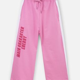 Nap Chief Pure Cotton Knit Main Character Energy Text Printed Side Taped Trousers - Pink-picture-5