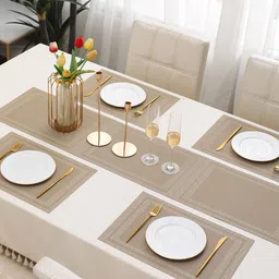HOKIPO 5 Pieces Textured & Colourblocked Table Mats with Table Runner image 5