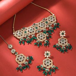 Yellow Chimes Gold-Plated Kundan Stone Studded & Pearls Beaded Choker Set-image-36