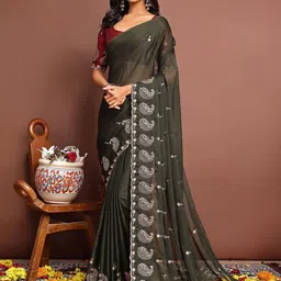 Dori Embellished Embroidered Poly Chiffon Saree-picture-0