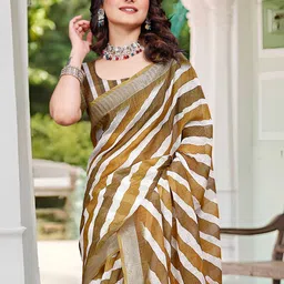 ZILVIRA Leheriya Zari Pure Linen Block Print Saree-39