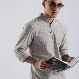 HERE&NOW Men Striped Festive Cotton Straight Kurta-image-50