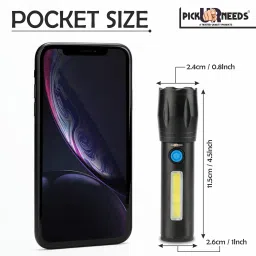 daily needs shop Zoomable Mini Pocket Torch With Strong Brightness 3 Mode Light + Side COB LED 3 hrs Torch Emergency Light image 2