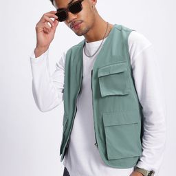 glitchez Flappy Pockets Collarless Fitted Gilet Jacket-picture-26