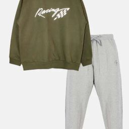 Kiddopanti Kids Military Green & Grey Printed Full Sleeves Sweatshirt Set-picture-39