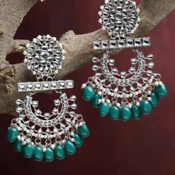 Karatcart Oxidized Silver Green Tumble Dangler Earrings for Women-image-35