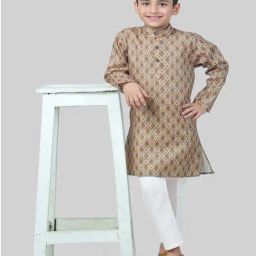 Ahhaaaa Kids Cream & White Cotton Handloom Full Sleeves Kurta Set-image-8
