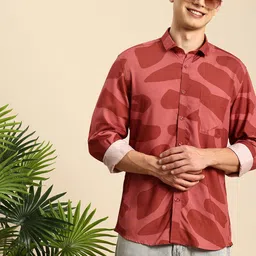 Mast & Harbour Pure Cotton Abstract Print Cutaway Collar Casual Shirt-image-22