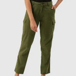 IVOC Olive Cotton Regular Fit Mid Rise Trousers-picture-8