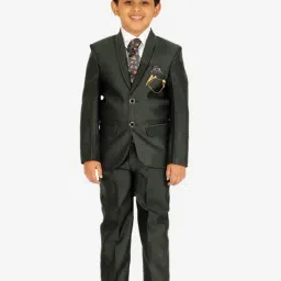 Pro-Ethic Style Developer Kids Dark Green & White Solid Full Sleeves Shirt, Waistcoat, Pants with Tie-picture-40