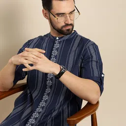 Anouk Men Navy Blue & White Striped Kurta-picture-55
