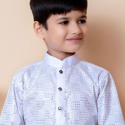 Cae Boys Geometric Embroidered Mandarin Collar Sequinned Straight Kurta With Pyjama image 5