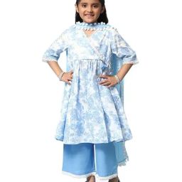 BIBA Girls Blue & White Floral Print Kurta Set-image-37
