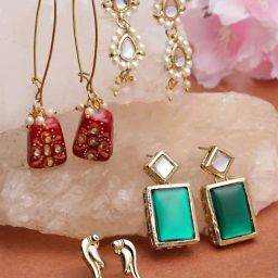 Karatcart Handcrafted Kundan Drop Earrings - Set of 4-image-18