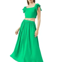 Moomaya Green Regular Fit Crop Top With Skirt-picture-33