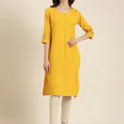 SHOWOFF Yellow Cotton Regular Fit Kurta-image-51