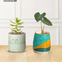 KitchenCraft 2-Piece Multi Medium Modern Indoor Ceramic Planter Set-48