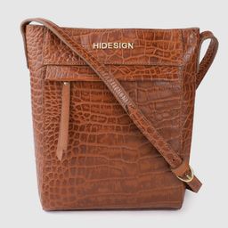 Hidesign Women Brown Croc-Textured Leather Structured Sling Bag-10