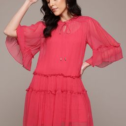 Label Ritu Kumar Tie-Up Neck Flared Sleeve Tiered Chiffon Dress-picture-49