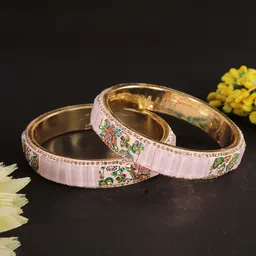 ZULKA Set of 2 Zircon Diamond & Crystal Studded Metal Kada Bangles-39