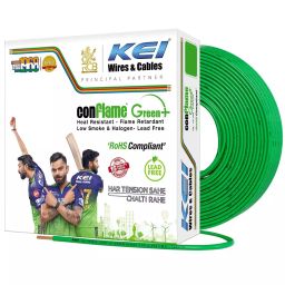 KEI Conflame Green+ Flame Retardant Low Smoke & Halogen House Wire 0.75 Sq. mm 1 Core 90 m Copper Green-image-89