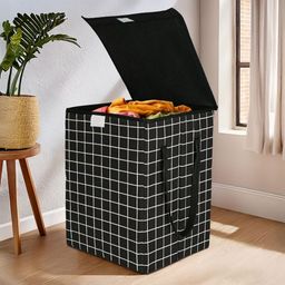 Aura White & Black Checked Foldable Laundry Bag With Lid 75 L-20