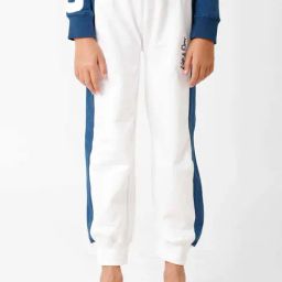 Kate & Oscar Kids White & Blue Cotton Embroidered Trackpants-image-49