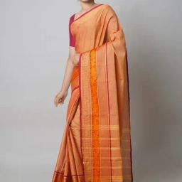 Unnati Silks Orange Cotton Woven Saree With Unstitched Blouse-image-52