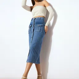 SASSAFRAS Denim Front Button Midi Skirt image 4