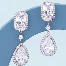 Kushal's Fashion Jewellery Rhodium-Plated Classic Zircon Drop Earrings-image-13