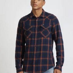 Lee Navy Cotton Regular Fit Checks Shirt-image-13
