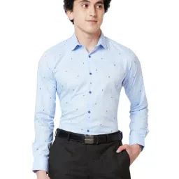 Park Avenue Light Blue Cotton Slim Fit Self Pattern Shirt-image-47