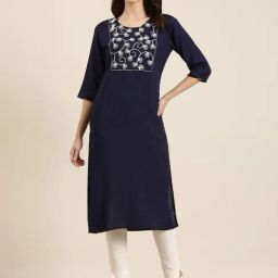 showoffff SHOWOFF Navy Cotton Regular Fit Kurta-picture-3