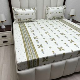 Pure Decor Beige & Grey Floral Queen Bedsheet with 2 Pillow Covers-image-97