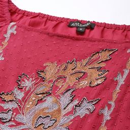 Antheaa Fuchsia Dobby Weave A-Line Dress image 2