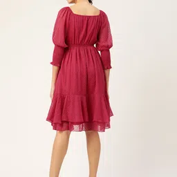 Antheaa Fuchsia Dobby Weave A-Line Dress image 4