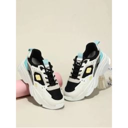 Shoetopia Colorblock Breathable Black Chunky Sneakers for Women-picture-11