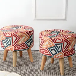 RIANCE CREATIONS 2 Pieces Abstract Printed Wooden Ottoman Stool-13