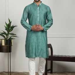 SWAGG INDIA Men Ethnic Motifs Embroidered Mandarin Collar Thread Work Kurta-picture-26