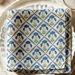 Vargottam 12Pcs White & Blue Printed Cotton Table Napkins-1