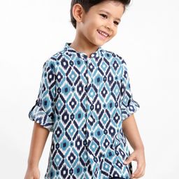 Babyhug 100% Cotton Full Sleeves Printed Kurta- Blue-image-67