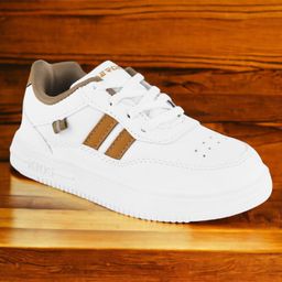 Lil Lollipop Placement Striped Lace Up Shoes - White & Brown-image-29