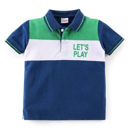 Babyhug 100% Cotton Knit Half Sleeves Polo T-Shirt Cut & Sew Design - Blue & Green-image-58