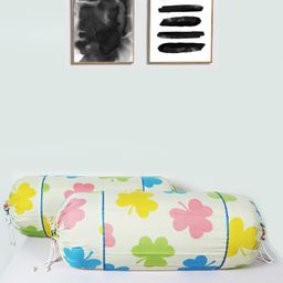 Kuber Industries Bolster Covers  Soft Cotton Bolster Cover Set  Diwan Round Bolster Pillow Covers   Multi-Flower Design Roll Masand Cover  16x32 Inch  Pack of 2   Cream-2