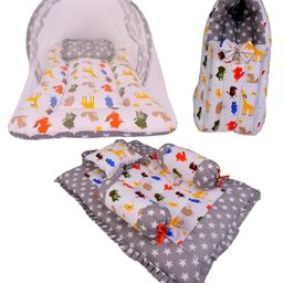 Babytoons Combo of Baby Bed with Net | Carry Bag | 4 Pcs Bedding (Grey, 0-12 Months)-14